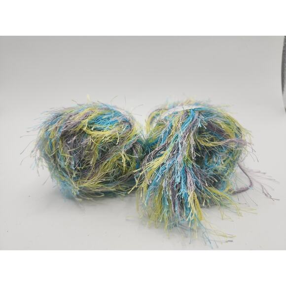 Purple Tree Eyelash Yarn 2 Skeins Multicolor Blue Green Yellow 100% Polyester - Picture 5 of 6